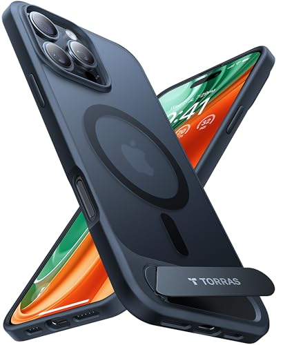 TORRAS für iPhone 16 Pro Max Hülle für MagSafe mit Titan Flügelständer Zertifizierte Magnetkraft Militärschutz Handyhülle iPhone 16 Pro Max Case Stoßfest Kratzfest Hardcase Handy Hülle Matt Schwarz von TORRAS