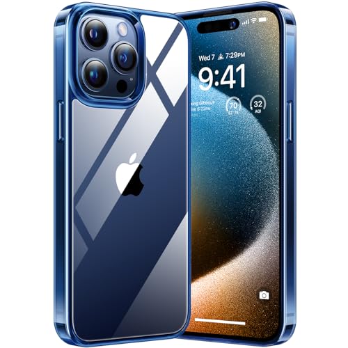 TORRAS Crystal Clear für [Neueste] iPhone 15 Pro Hülle (Absolut Nie Vergilbung) Militär-Grade Stoßfest Hülle iPhone 15 Pro Case Ultra Dünn Exzellente Griff Silikon iPhone 15 Pro Handyhülle Blau von TORRAS