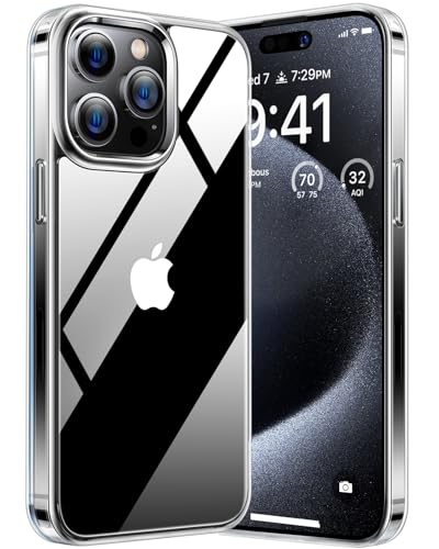 TORRAS Diamond für iPhone 15 Pro Hülle [Upgraded Zertifizierte Militärschutz] [Nie Vergilbung] Handyhülle iPhone 15 Pro Case Transparent von TORRAS