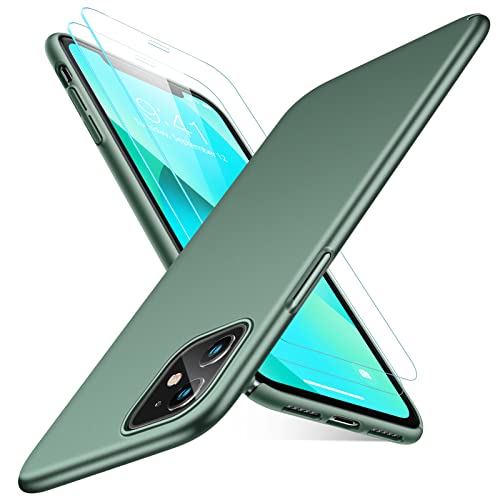 TORRAS Dünnere Spitze für iPhone 11 Hülle 【Top Griff】 Handyhülle iPhone 11 Schutzhülle iPhone 11 (8 Jahre Klassiker) Leicht zu tragen Samtiger Touch Slim iPhone 11 Case mit 2 Schutzglas Nachtgrün von TORRAS