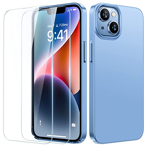 TORRAS [Exklusivausgabe] Extrem Dünn für iPhone 14 Hülle mit [2 * 9H Schutzglas] 360 Grad Rundumschutz iPhone 14 Schutzhülle Exzellente Samtiger Touch Slim Fit Handyhülle iPhone 14 Case Blau von TORRAS