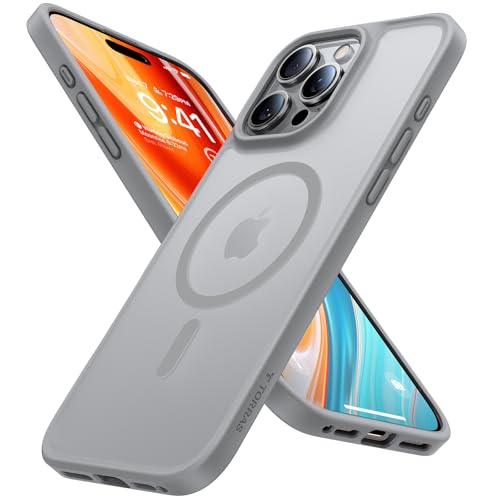 TORRAS Guardian-Mag für iPhone 16 Pro Max Hülle für MagSafe (TOP Militärschutz & Magnetkraft) Extrem Haltbarkeit Handyhülle iPhone 16 Pro Max Case Samtige Touch Dünn mit DIY Knöpfen Grau von TORRAS