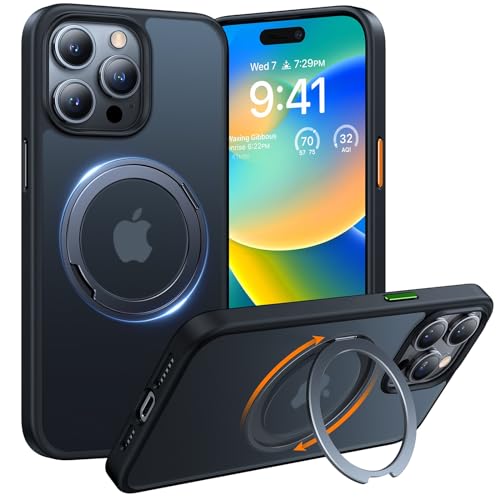 TORRAS Ostand R 360° Magnetischer Ring Ständer für iPhone 15 Pro Hülle für MagSafe [Zertifiziert Stoßfest] Hülle iPhone 15 Pro Case Durchscheinendes Luxus Handyhülle iPhone 15 Pro Matt Schwarz von TORRAS