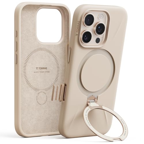 TORRAS Ostand Spin Fusion für iPhone 16 Pro Max Hülle Silikon für Magsafe mit 360° Magnetständer Handyhülle iPhone 16 Pro Max Case Fallschutz mit Schockabsorption Kratzfest Stoßfest Neutrales Beige von TORRAS