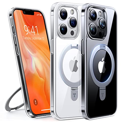 TORRAS Ostand für iPhone 14 Pro Hülle für MagSafe (Nr.1 Magnetkraft, Unsichtbarer Ständer, Militärischer Schutz) Stoßfest Handyhülle iPhone 14 Pro Case Kratzfeste Schutzhülle All-in-One Transparent von TORRAS