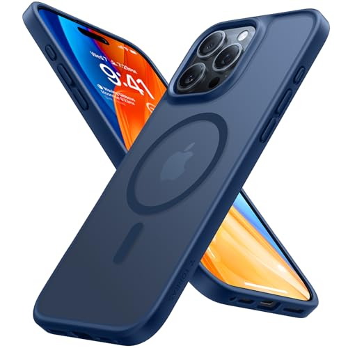 TORRAS Guardian-Mag für iPhone 16 Pro Hülle für MagSafe Zertifizierte Militärschutz und Magnetkraft Handyhülle iPhone 16 Pro Case Stoßfest Kratzfest Schutzhülle Cover Edle Matt Blau von TORRAS