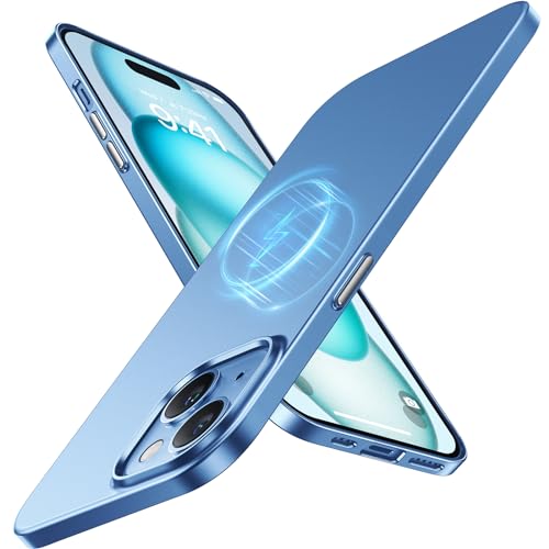 TORRAS Ultra Dünn für iPhone 15 Hülle für MagSafe [Nr. 1 Magnetkraft] Extrem Stoßfest Kratzfest Hülle iPhone 15 Case (Samtiger Griff & Elegantes Aussehen) Slim Fit Handyhülle iPhone 15 Hülle Blau von TORRAS