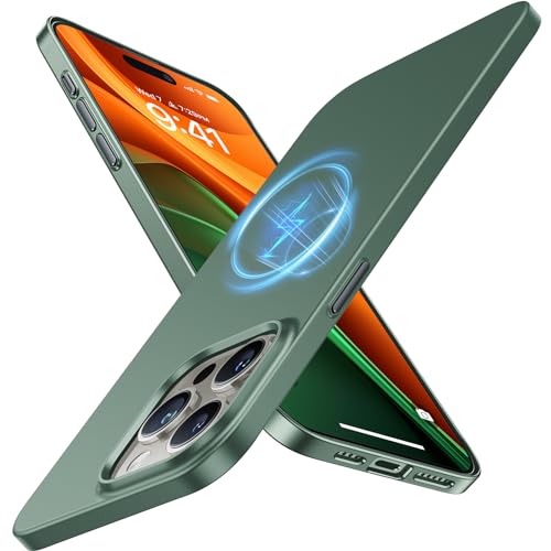 TORRAS Ultra Dünn für iPhone 15 Pro Hülle für MagSafe [Nr. 1 Magnetkraft] Extrem Stoßfest Kratzfest Hülle iPhone 15 Pro Case(Samtiger Griff & Elegantes Aussehen) Slim Handyhülle iPhone 15 Pro Grün von TORRAS