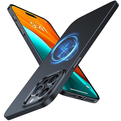 TORRAS Ultra Dünn für iPhone 15 Pro Max Hülle für MagSafe mit Kameraständer (Nr.1 Magnetkraft & Profi-Kameraschutz) Velvety Touch Handyhülle iPhone 15 Pro Max Case Stoßfest Kratzfest Slim Schwarz von TORRAS