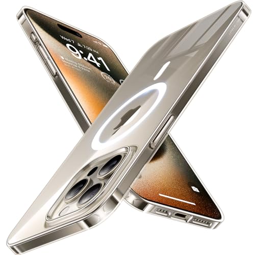 TORRAS Ultra Dünn 2024 Neu für iPhone 15 Pro Hülle für MagSafe [Nr. 1 Magnetkraft & Absolut Nicht Gelb] Extrem Stoßfest Kratzfest iPhone 15 Pro Case Samtiger Griff Slim Handyhülle Transparent von TORRAS
