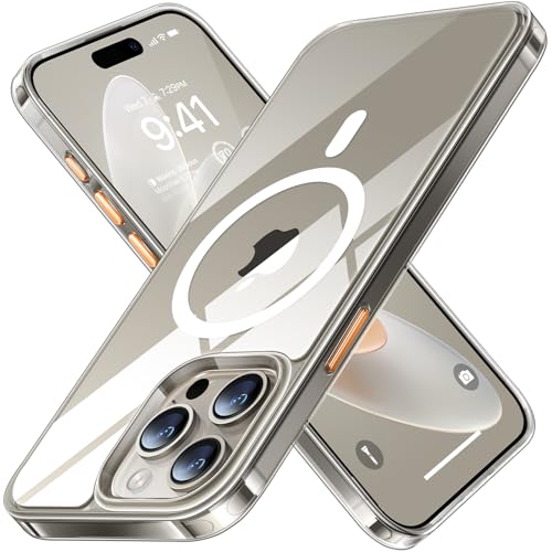TORRAS für iPhone 15 Pro Max Hülle für Magsafe (TOP Militärschutz & Magnetkraft) Extrem Haltbarkeit Hülle iPhone 15 Pro Max Case Stoßfest Samtige Touch Dünn Handyhülle Transparent, Diamond-Mag von TORRAS