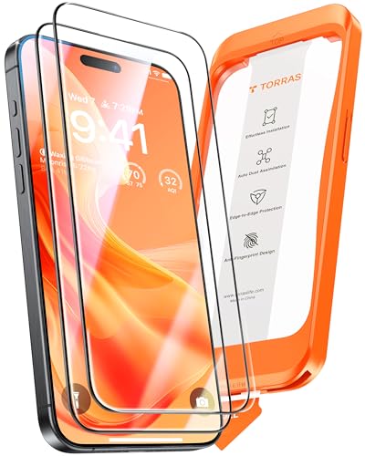 TORRAS für iPhone 15 Pro Max für Panzerglas [TOP Unzerstörbares Bruchsicheres] Schutzfolie Dauerhaft 9H+ Glas [Full Screen] [0 Blasen 0 Staub] 2 Stück von TORRAS