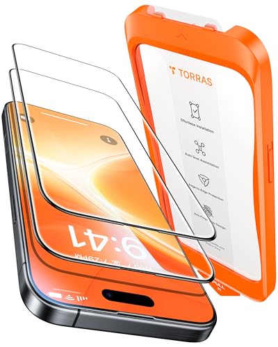 TORRAS für iPhone 15 Pro Max für Panzerglas [TOP Unzerstörbares Bruchsicheres] Schutzfolie Dauerhaft 9H+ Glas [Full Screen] [0 Blasen 0 Staub] 2 Stück von TORRAS