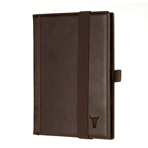 TORRO Echtleder Hardback Notizbuch [Nachfüllbar] [Stiftschlaufe] [Gummiband] [Liniertes Papier] (A5 Dunkelbraun) von TORRO