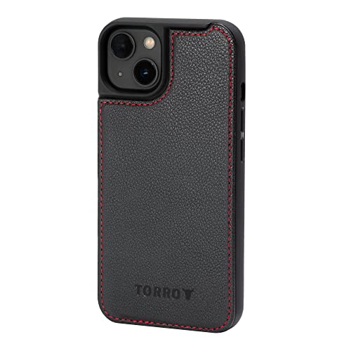 TORRO Handyhülle kompatibel mit iPhone 14 - Echtes Leder MagSafe kompatible stoßdämpfende Hülle (Schwarz) von TORRO