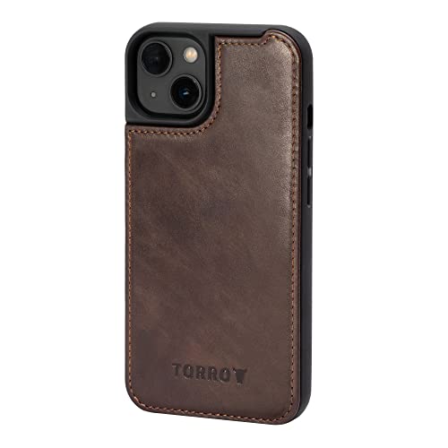 TORRO Handyhülle kompatibel mit iPhone 14 Plus - Echtes Leder MagSafe kompatible stoßdämpfende Hülle (Dunkelbraun) von TORRO