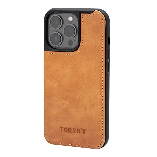 TORRO Handyhülle kompatibel mit iPhone 14 Pro Max - Echtes Leder MagSafe kompatible stoßdämpfende Hülle (Hellbraun) von TORRO
