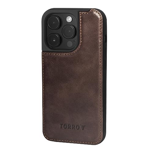 TORRO Hülle Leder Kompatibel mit iPhone 15 Pro – Premium Leder Bumper Hülle - Dunkelbraun von TORRO