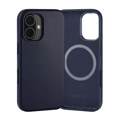 TORRO Hülle Leder Kompatibel mit iPhone 16 – Echt Leder Hülle MagSafe-kompatible Schlanke Bumper Hülle - Marineblau von TORRO