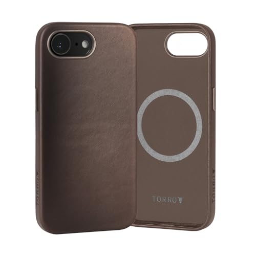 TORRO Hülle Leder Kompatibel mit iPhone 16e (2025 – 6.1”) – Echt Leder Hülle MagSafe-kompatible Schlanke Bumper Hülle (Dunkelbraun) von TORRO