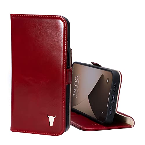 TORRO Hülle kompatibel mit iPhone 14 Pro - Echt Lederhülle mit Kartenfächern, Standfunktion und Magnetverschluss (Rot) von TORRO