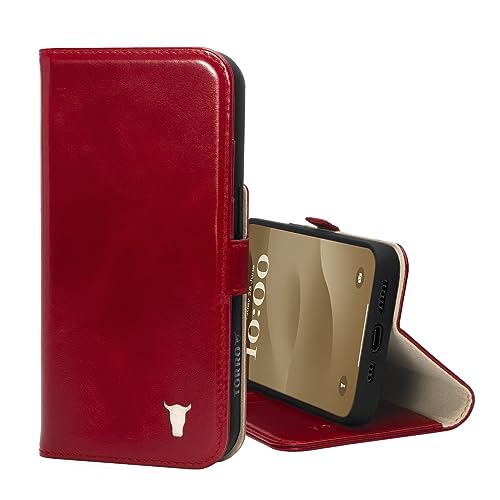 TORRO Hülle kompatibel mit iPhone 15 – Premium Lederhülle mit Standfunktion und Kartenfächern - Rot von TORRO