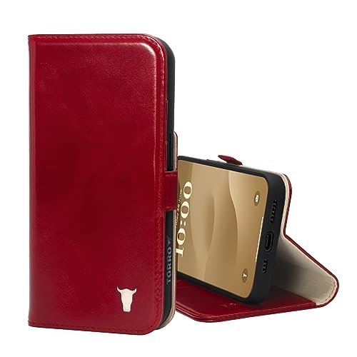 TORRO Hülle kompatibel mit iPhone 15 Pro – Premium Lederhülle mit Standfunktion und Kartenfächern (kompatibel mit Offiziellen MagSafe-Ladegeräten) - Rot von TORRO