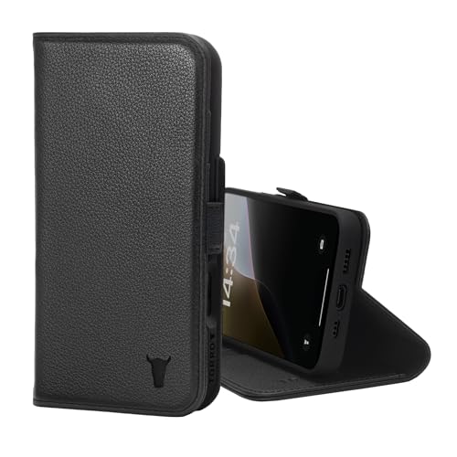 TORRO Hülle kompatibel mit iPhone 16 Pro – Echt Leder Hülle mit Standfunktion und Kartenfächern (kompatibel mit Offiziellen MagSafe-Ladegeräten) - Schwarz von TORRO