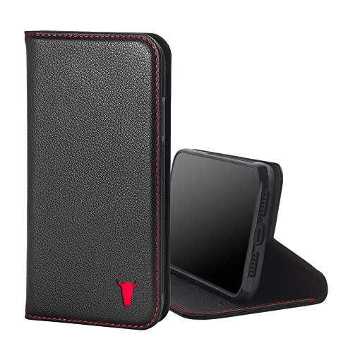 TORRO Hülle kompatibel mit iPhone XR– Premium Leder Hülle mit Standfunktion und Kartenfächern (Schwarz mit Roten Details) von TORRO