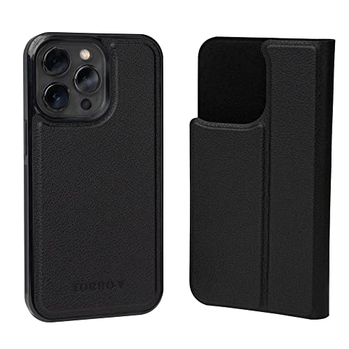 TORRO Lederhülle kompatibel mit iPhone 14 Pro - Echtes Leder stoßdämpfende Hülle mit magnetisch Abnehmbarer Abdeckung mit Standfunktion (Schwarz) von TORRO