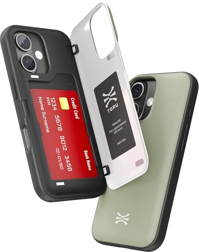 TORU CX HYBRID für iPhone 16 Wallet Case | Doppellagige, schlanke Schutzhülle mit verstecktem Halter für 2 Kreditkartenfächer - Grün von TORU