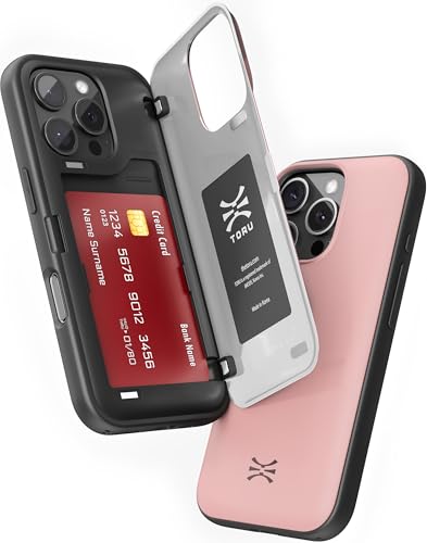 TORU CX HYBRID für iPhone 16 Pro Wallet Case | Doppellagige, schlanke Schutzhülle mit verstecktem Halter für 2 Kreditkartenfächer - Rosa von TORU