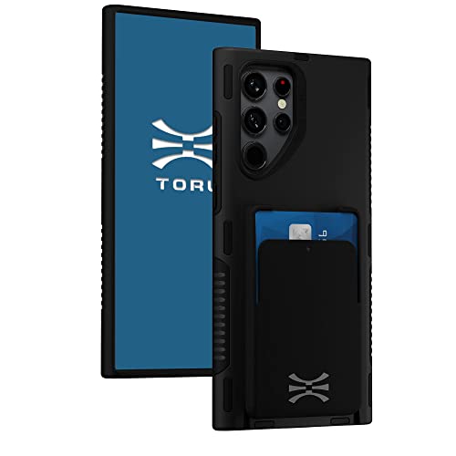 TORU CX PRO für Samsung Galaxy S22 Ultra Hülle Brieftasche mit Kartenfach - Schutzhülle mit Abnehmbarer Kartenhalter zum Kabelloses Laden (Handschlaufe enthalten) - Schwarz von TORU