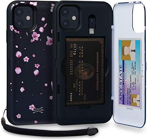 TORU CX PRO für iPhone 11 Hülle Brieftasche mit Kartenfach - Schutzhülle mit Kreditkarten Fach, Lightning-Adapter, Handschlaufe und Spiegel - Blumen von TORU