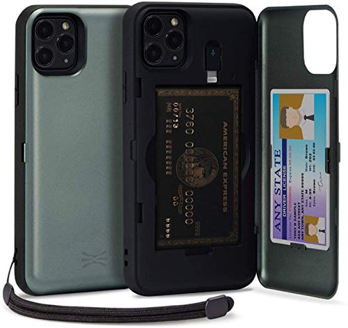 TORU CX PRO für iPhone 11 Pro Hülle Brieftasche mit Kartenfach - Schutzhülle mit Kreditkarten Fach, Lightning-Adapter, Handschlaufe und Spiegel - Grün von TORU