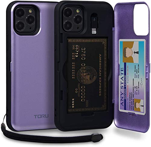 TORU CX PRO für iPhone 11 Pro Hülle Brieftasche mit Kartenfach - Schutzhülle mit Kreditkarten Fach, Lightning-Adapter, Handschlaufe und Spiegel - Lila von TORU