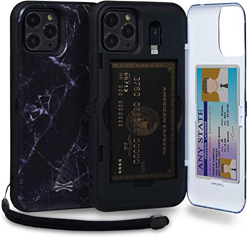 TORU CX PRO für iPhone 11 Pro Hülle Brieftasche mit Kartenfach - Schutzhülle mit Kreditkarten Fach, Lightning-Adapter, Handschlaufe und Spiegel - Marmor von TORU