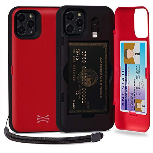 TORU CX PRO für iPhone 11 Pro Hülle Brieftasche mit Kartenfach - Schutzhülle mit Kreditkarten Fach, Lightning-Adapter, Handschlaufe und Spiegel - Rot von TORU