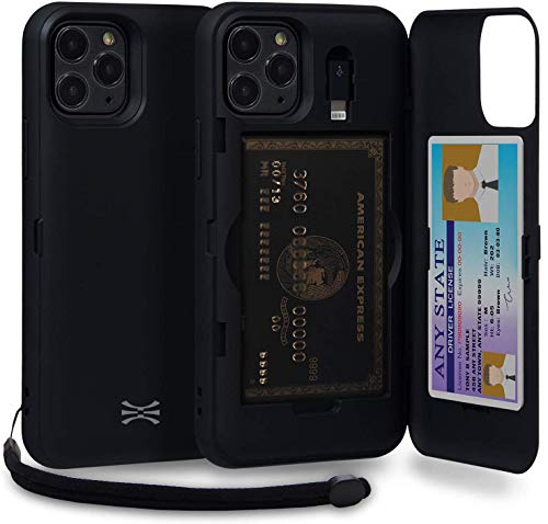 TORU CX PRO für iPhone 11 Pro Hülle Brieftasche mit Kartenfach - Schutzhülle mit Kreditkarten Fach, Lightning-Adapter, Handschlaufe und Spiegel - Schwarz von TORU