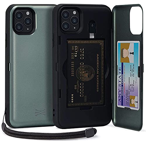 TORU CX PRO für iPhone 11 Pro Max Hülle Brieftasche mit Kartenfach - Schutzhülle mit Kreditkarten Fach, Lightning-Adapter, Handschlaufe und Spiegel - Grün von TORU