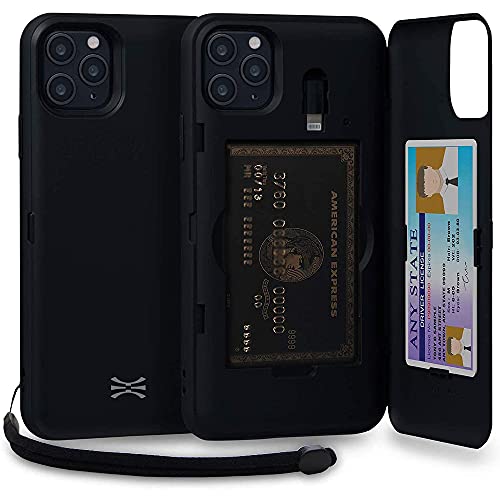 TORU CX PRO für iPhone 11 Pro Max Hülle Brieftasche mit Kartenfach - Schutzhülle mit Kreditkarten Fach, Lightning-Adapter, Handschlaufe und Spiegel - Schwarz von TORU