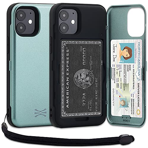 TORU CX PRO für iPhone 12 Mini Hülle Brieftasche mit verstecktem Kartenhalter und Ausweis Kartenfach Abdeckung - Schutzhülle Inklusive Handschlaufe und Spiegel - Grün von TORU