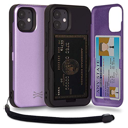 TORU CX PRO für iPhone 12 Mini Hülle Brieftasche mit verstecktem Kartenhalter und Ausweis Kartenfach Abdeckung - Schutzhülle Inklusive Handschlaufe und Spiegel - Lila von TORU