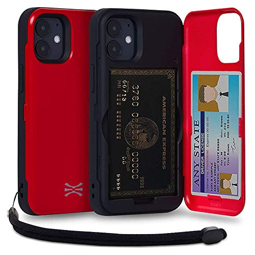 TORU CX PRO für iPhone 12 Mini Hülle Brieftasche mit verstecktem Kartenhalter und Ausweis Kartenfach Abdeckung - Schutzhülle Inklusive Handschlaufe und Spiegel - Rot von TORU