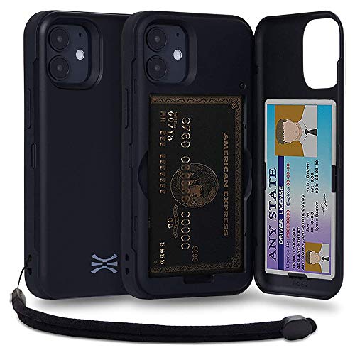 TORU CX PRO für iPhone 12 Mini Hülle Brieftasche mit verstecktem Kartenhalter und Ausweis Kartenfach Abdeckung - Schutzhülle Inklusive Handschlaufe und Spiegel - Schwarz von TORU