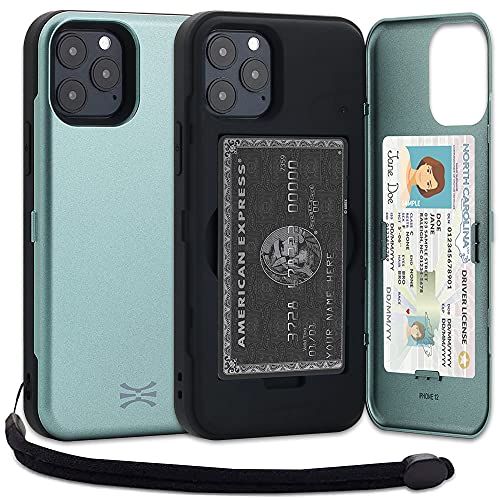 TORU CX PRO für iPhone 12 Pro/iPhone 12 Hülle Brieftasche mit verstecktem Kartenhalter und Ausweis Kartenfach Abdeckung - Schutzhülle Inklusive Handschlaufe und Spiegel - Grün von TORU