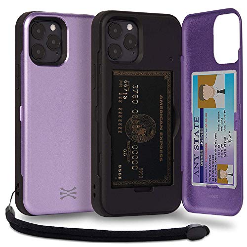 TORU CX PRO für iPhone 12 Pro/iPhone 12 Hülle Brieftasche mit verstecktem Kartenhalter und Ausweis Kartenfach Abdeckung - Schutzhülle Inklusive Handschlaufe und Spiegel - Lila von TORU