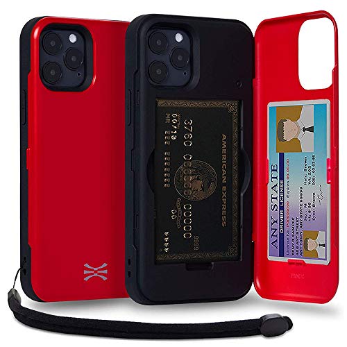 TORU CX PRO für iPhone 12 Pro/iPhone 12 Hülle Brieftasche mit verstecktem Kartenhalter und Ausweis Kartenfach Abdeckung - Schutzhülle Inklusive Handschlaufe und Spiegel - Rot von TORU
