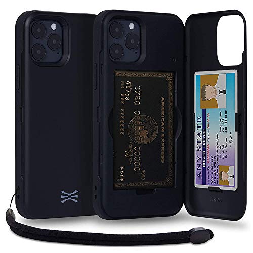 TORU CX PRO für iPhone 12 Pro/iPhone 12 Hülle Brieftasche mit verstecktem Kartenhalter und Ausweis Kartenfach Abdeckung - Schutzhülle Inklusive Handschlaufe und Spiegel - Schwarz von TORU