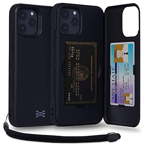 TORU CX PRO für iPhone 12 Pro Max Hülle Brieftasche mit verstecktem Kartenhalter und Ausweis Kartenfach Abdeckung - Schutzhülle Inklusive Handschlaufe und Spiegel - Schwarz von TORU